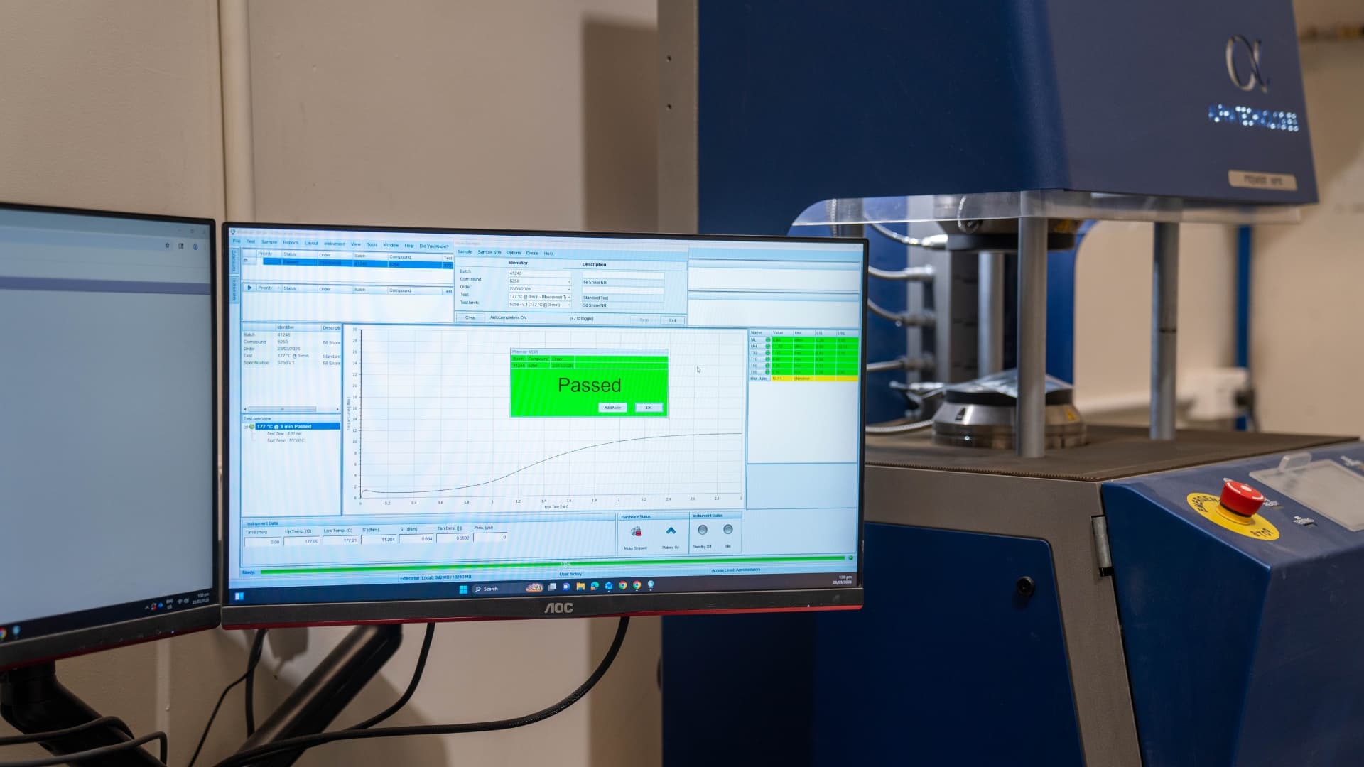 Batch quality testing of a rubber compound in the RDL lab