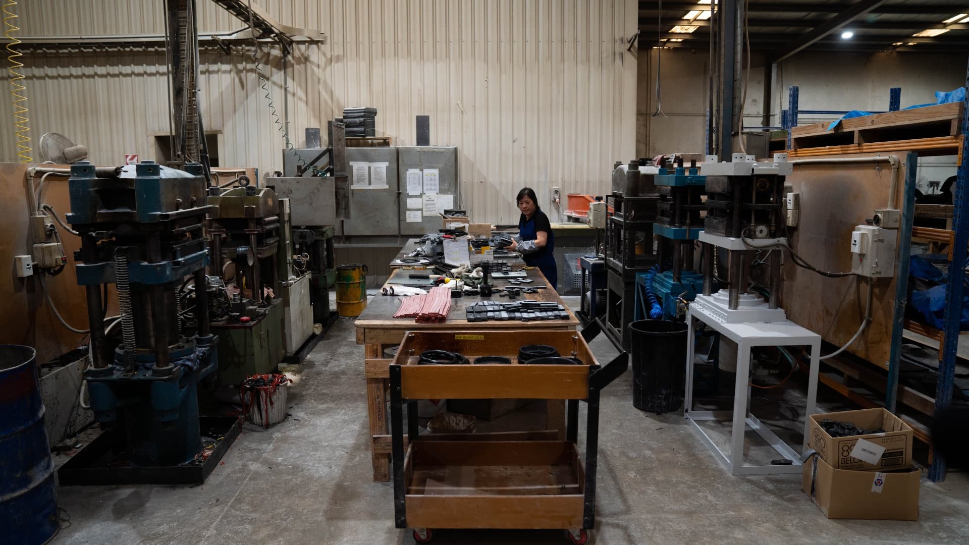 Finished rubber components from a production run on the RDL floor